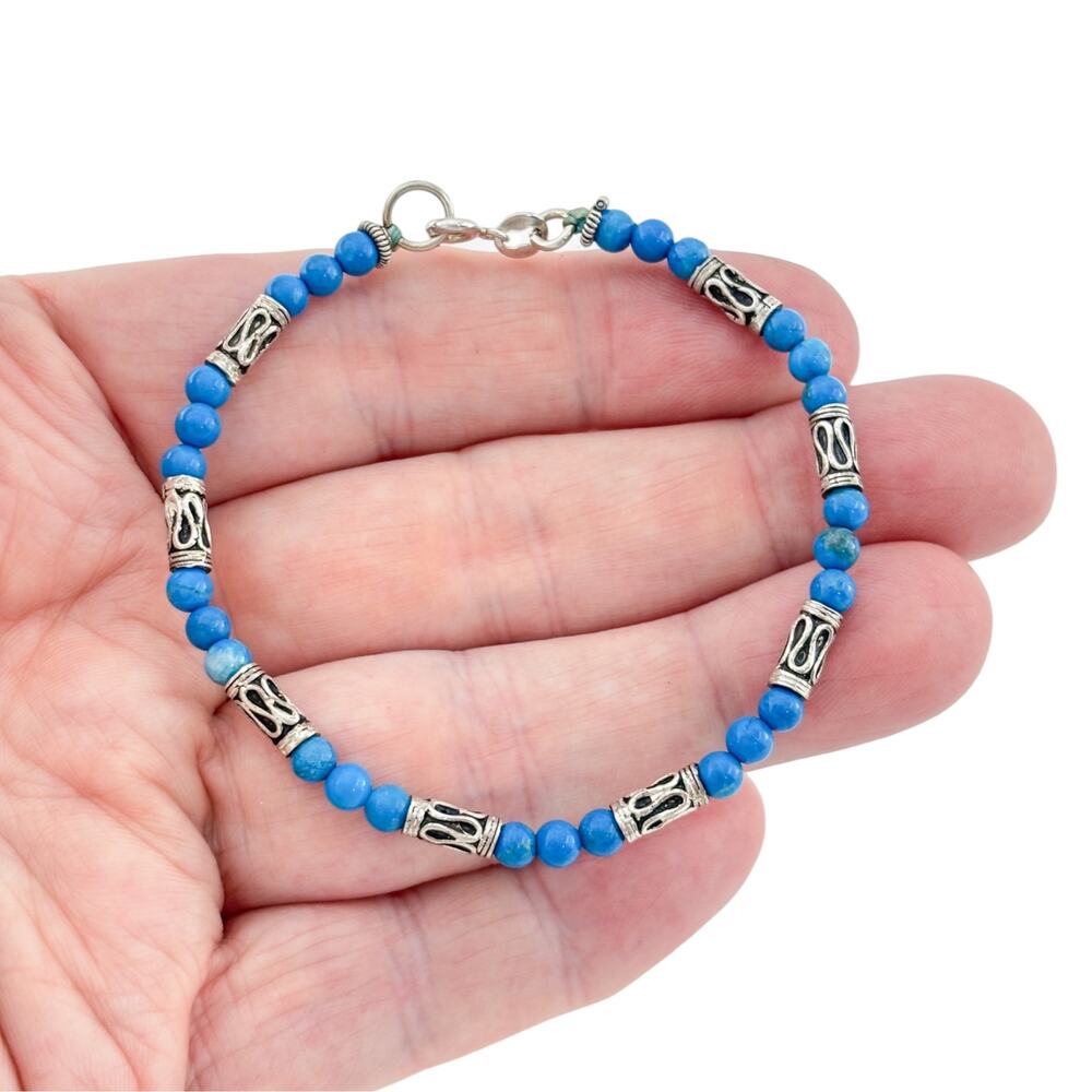 Vintage Sterling Silver 925 Turquoise Beaded Bracelet 7.25 inch